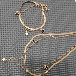 Gold Star Charm Necklace and Bracelet Set